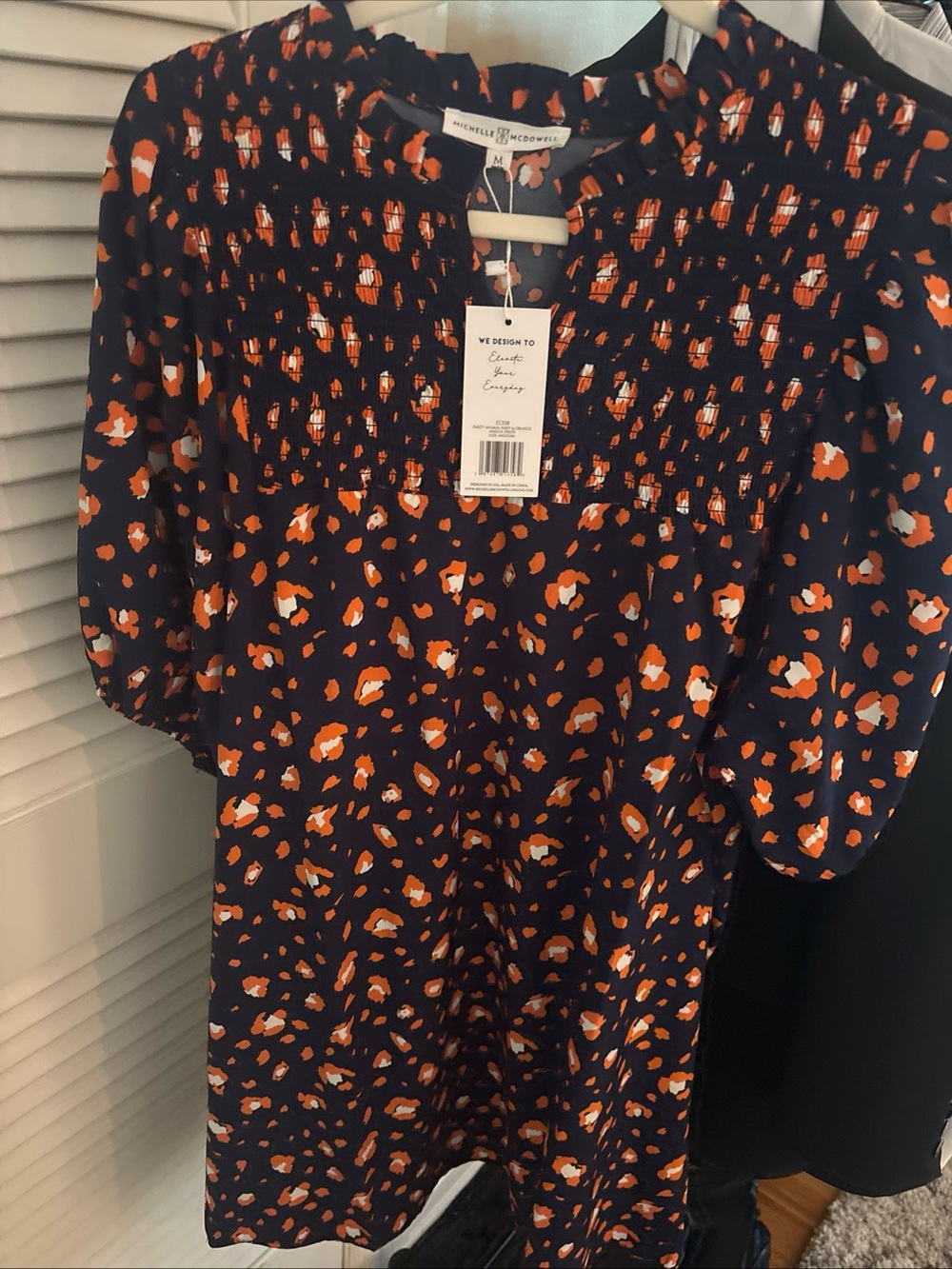 Navy Floral Smocked Women's Top - Navy & Orange New With Tags Michelle McDowell